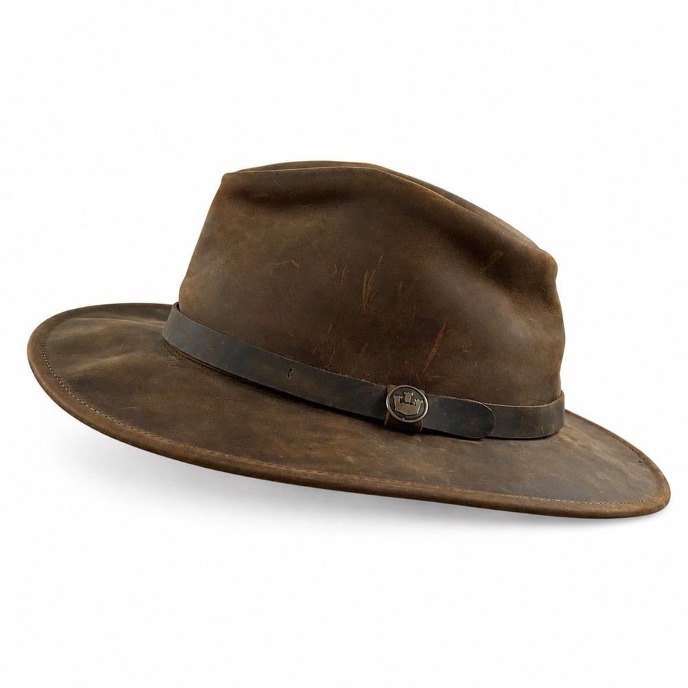 Vintage Goorin Bros Grenadier Fedora Hat 100% Leather Cedar Brown Size Small